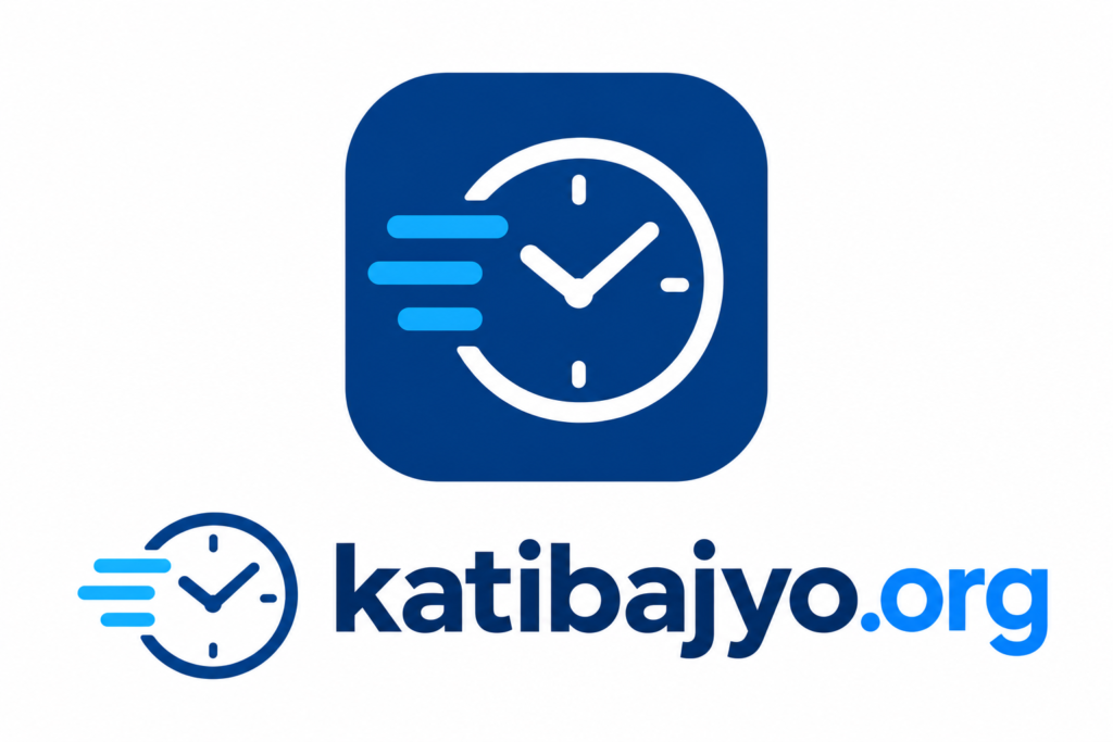 Katibajyo.org logo with a blue clock, a world clock and Nepali date website
